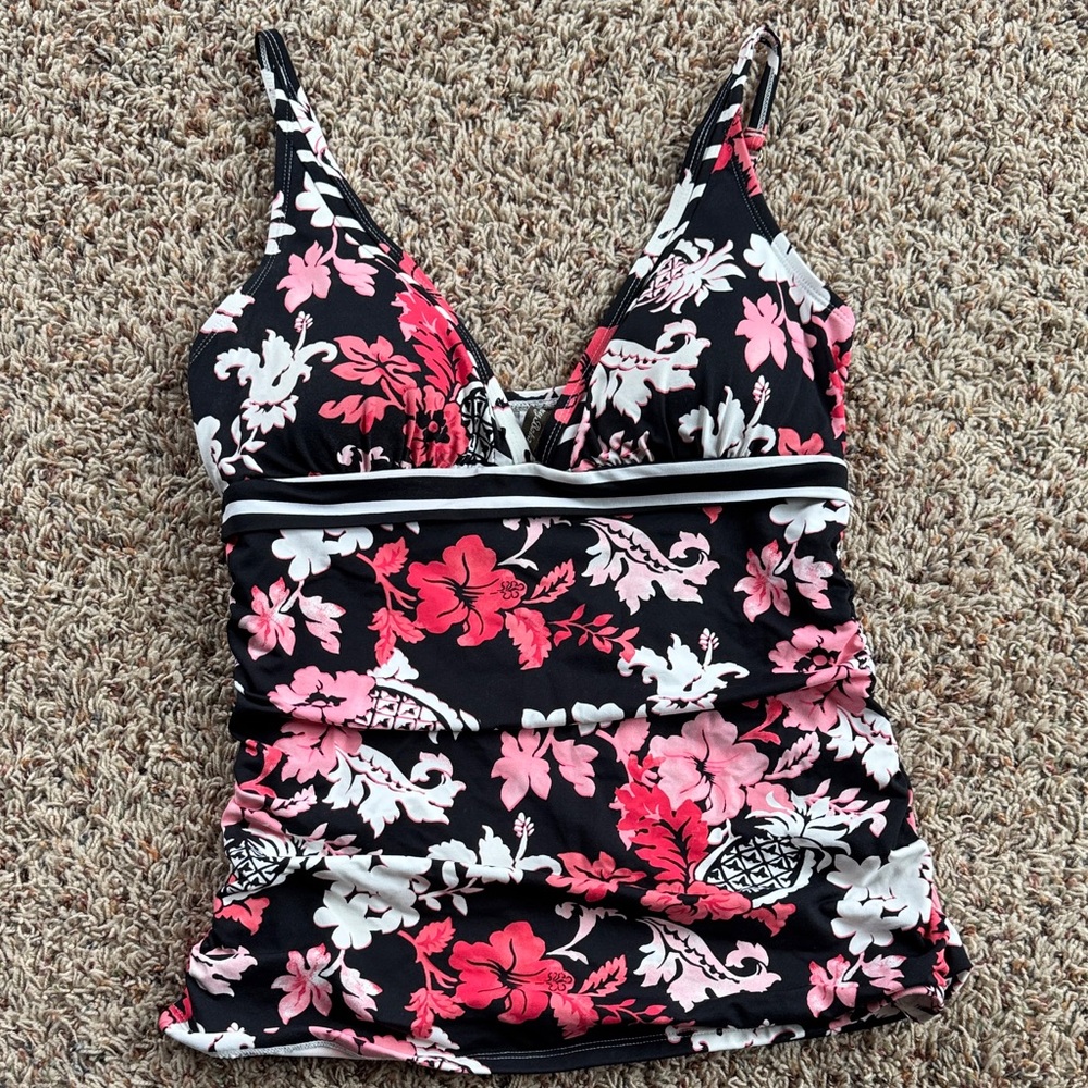 Tommy Bahama Black and Pink Floral Bikini Top Tankini
